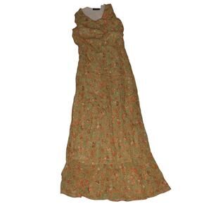 Vintage Bernini Beverly Hills Orange And Green Floral Maxi Dress Size M
